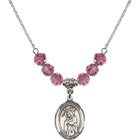 Sterling Silver Saint Regina Birthstone Necklace with Rose Beads - 8335