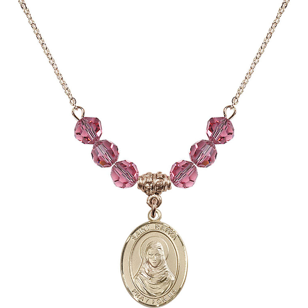14kt Gold Filled Saint Rafka Birthstone Necklace with Rose Beads - 8338