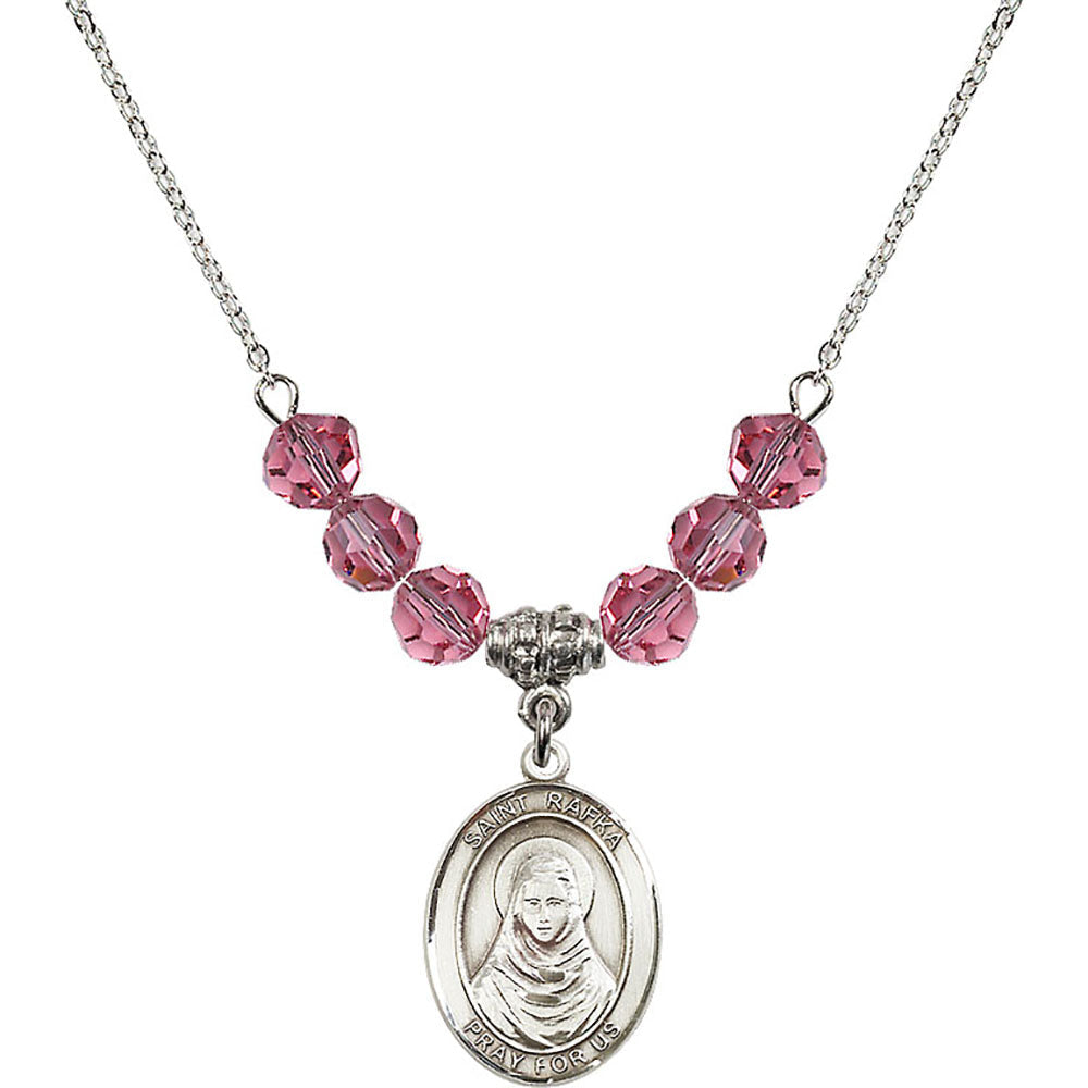 Sterling Silver Saint Rafka Birthstone Necklace with Rose Beads - 8338