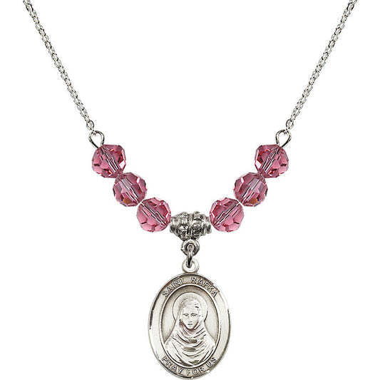 Sterling Silver Saint Rafka Birthstone Necklace with Rose Beads - 8338