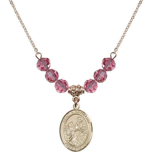 14kt Gold Filled Saint Nimatullah Birthstone Necklace with Rose Beads - 8339