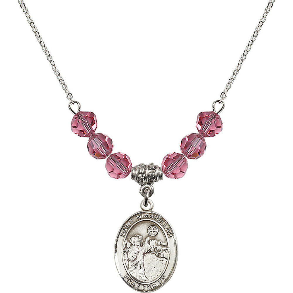 Sterling Silver Saint Nimatullah Birthstone Necklace with Rose Beads - 8339