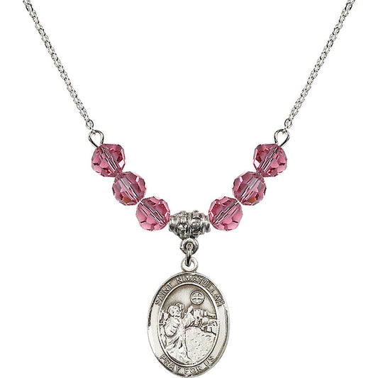 Sterling Silver Saint Nimatullah Birthstone Necklace with Rose Beads - 8339
