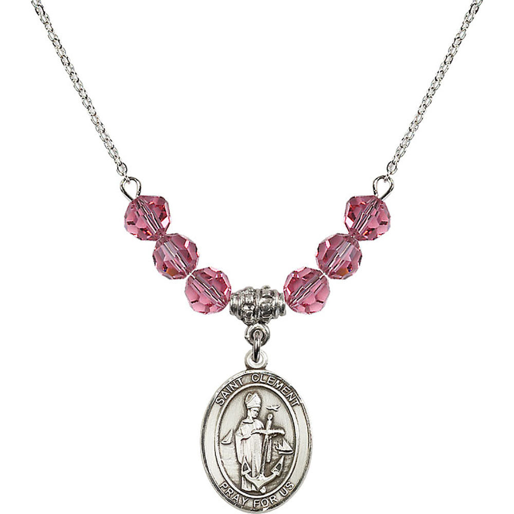 Sterling Silver Saint Clement Birthstone Necklace with Rose Beads - 8340