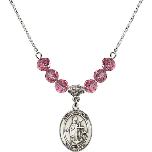 Sterling Silver Saint Clement Birthstone Necklace with Rose Beads - 8340