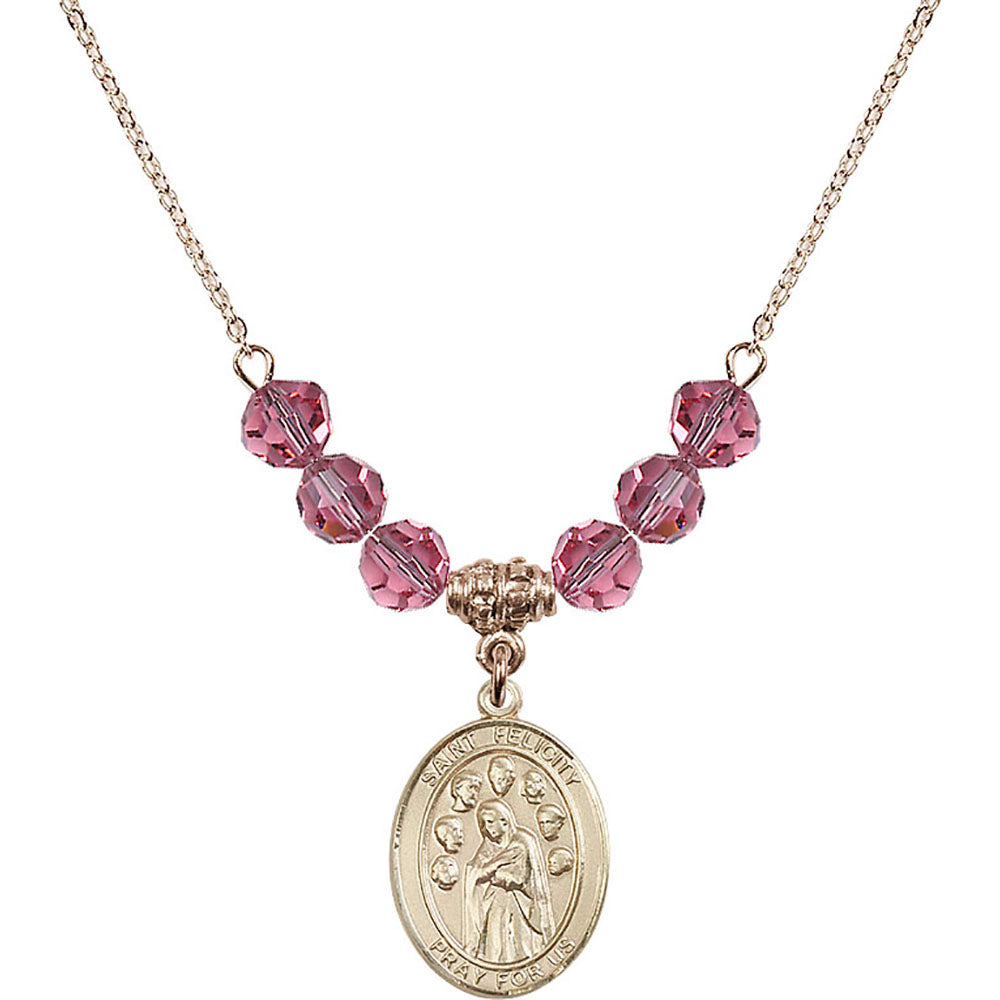 14kt Gold Filled Saint Felicity Birthstone Necklace with Rose Beads - 8341