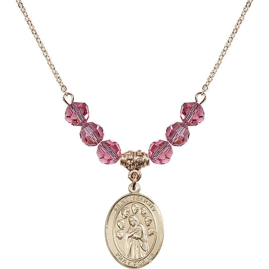 14kt Gold Filled Saint Felicity Birthstone Necklace with Rose Beads - 8341