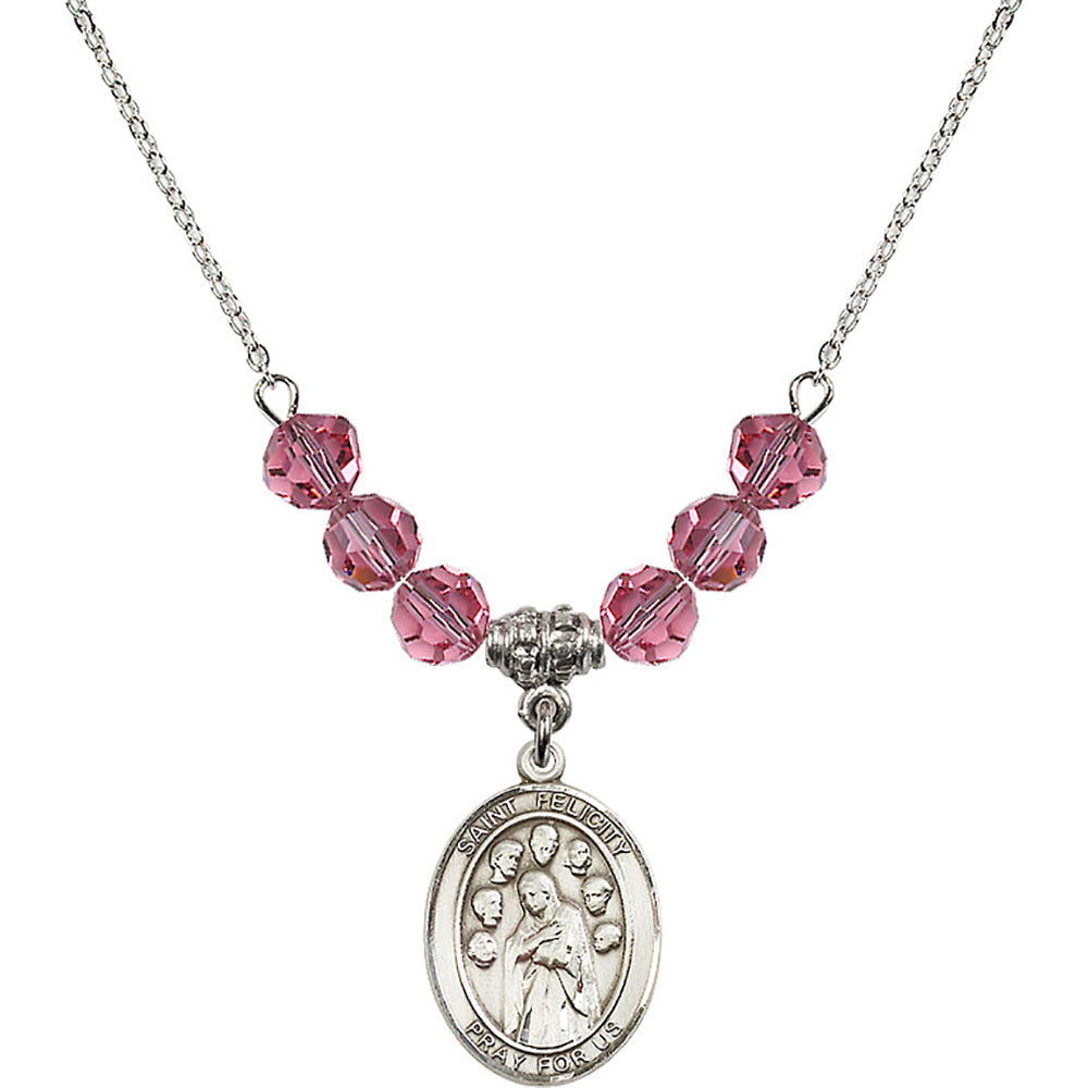 Sterling Silver Saint Felicity Birthstone Necklace with Rose Beads - 8341