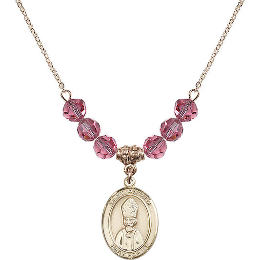 14kt Gold Filled Saint Anselm of Canterbury Birthstone Necklace with Rose Beads - 8342