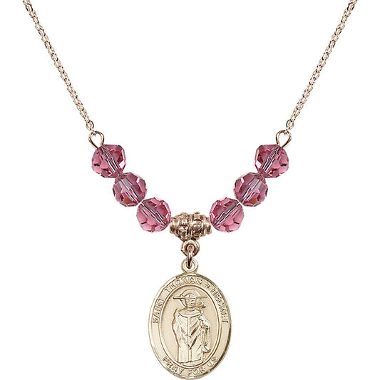 14kt Gold Filled Saint Thomas A Becket Birthstone Necklace with Rose Beads - 8344
