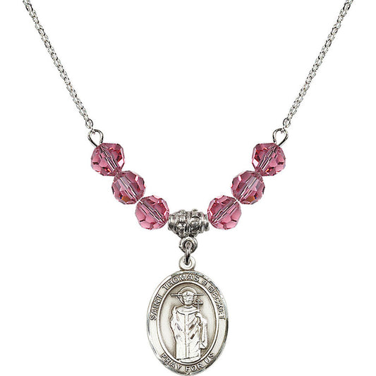 Sterling Silver Saint Thomas A Becket Birthstone Necklace with Rose Beads - 8344