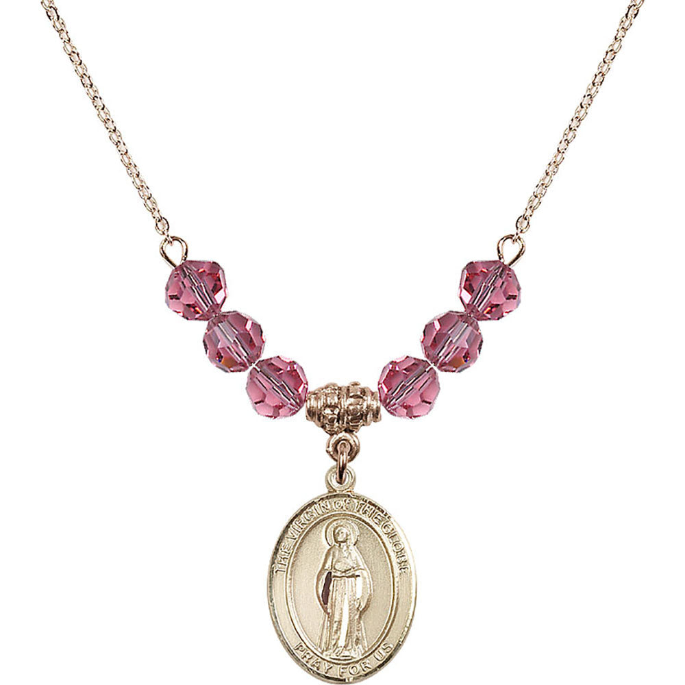 14kt Gold Filled Virgin of the Globe Birthstone Necklace with Rose Beads - 8345