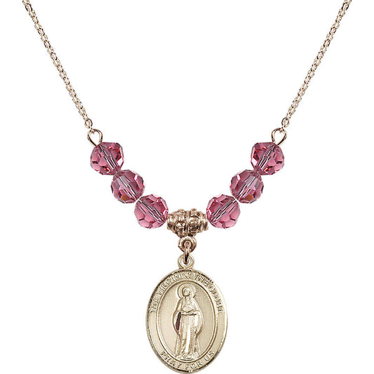 14kt Gold Filled Virgin of the Globe Birthstone Necklace with Rose Beads - 8345