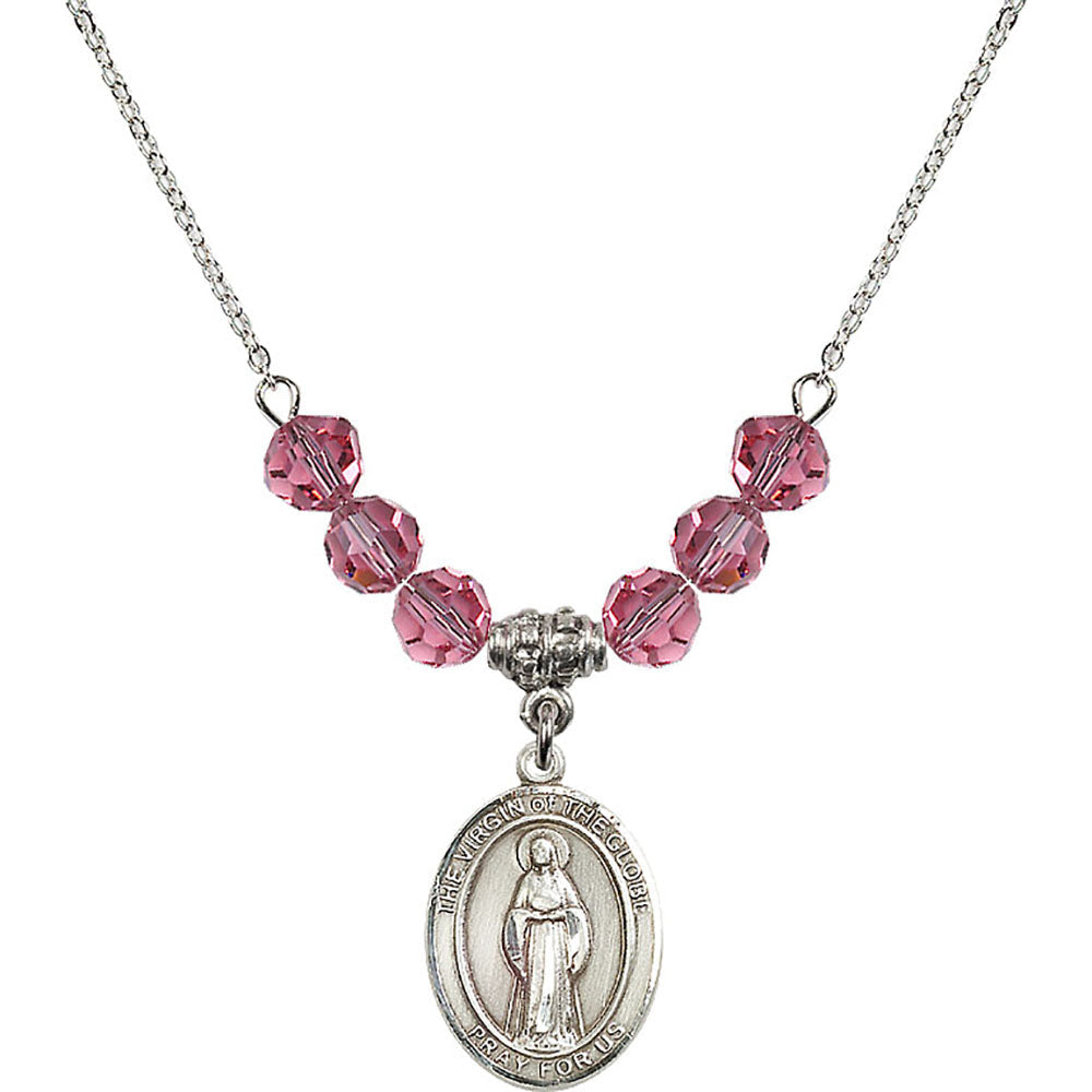 Sterling Silver Virgin of the Globe Birthstone Necklace with Rose Beads - 8345