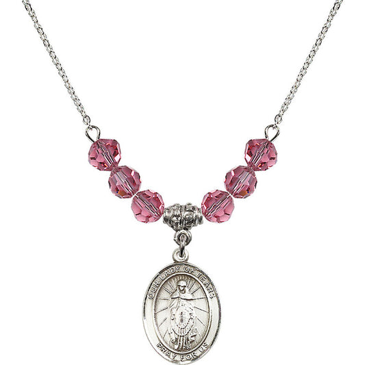 Sterling Silver Our Lady of Tears Birthstone Necklace with Rose Beads - 8346