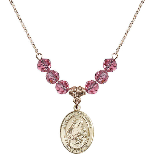 14kt Gold Filled Our Lady of Grapes Birthstone Necklace with Rose Beads - 8347