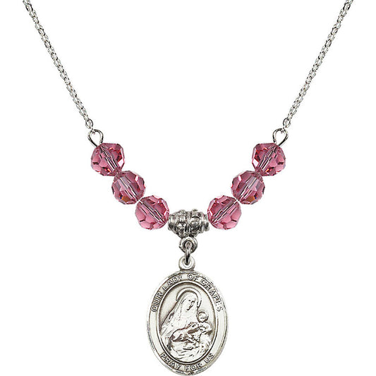 Sterling Silver Our Lady of Grapes Birthstone Necklace with Rose Beads - 8347