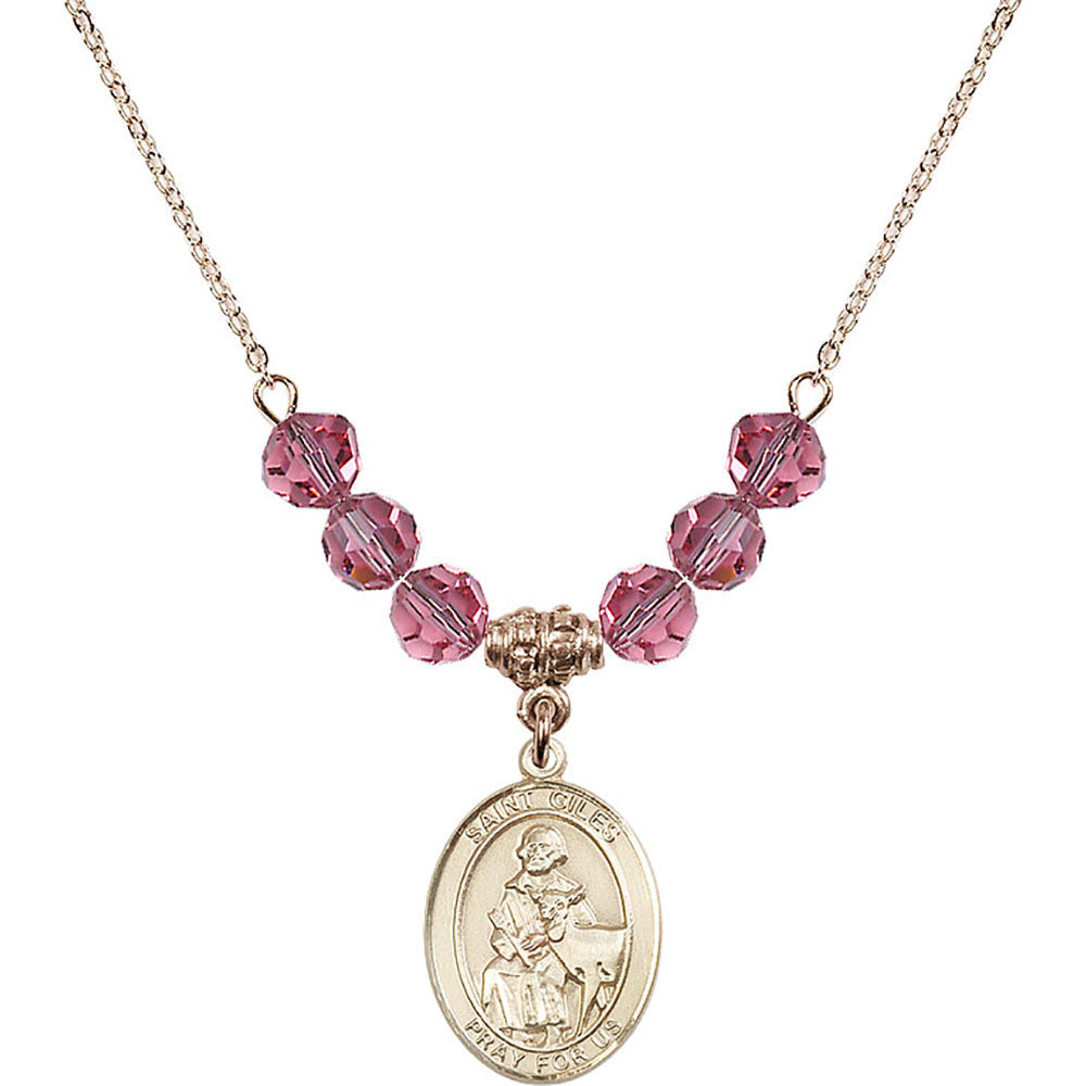 14kt Gold Filled Saint Giles Birthstone Necklace with Rose Beads - 8349