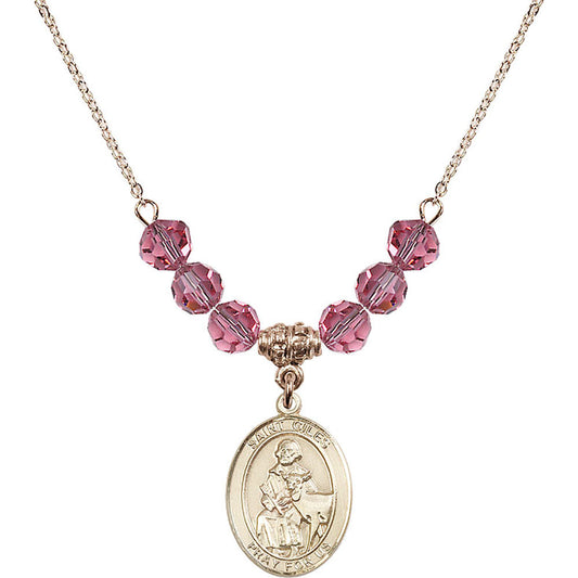 14kt Gold Filled Saint Giles Birthstone Necklace with Rose Beads - 8349