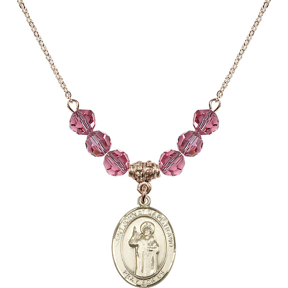 14kt Gold Filled Saint John of Capistrano Birthstone Necklace with Rose Beads - 8350