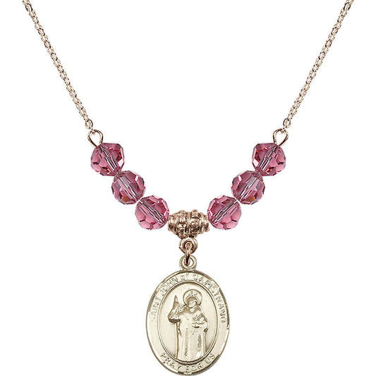 14kt Gold Filled Saint John of Capistrano Birthstone Necklace with Rose Beads - 8350