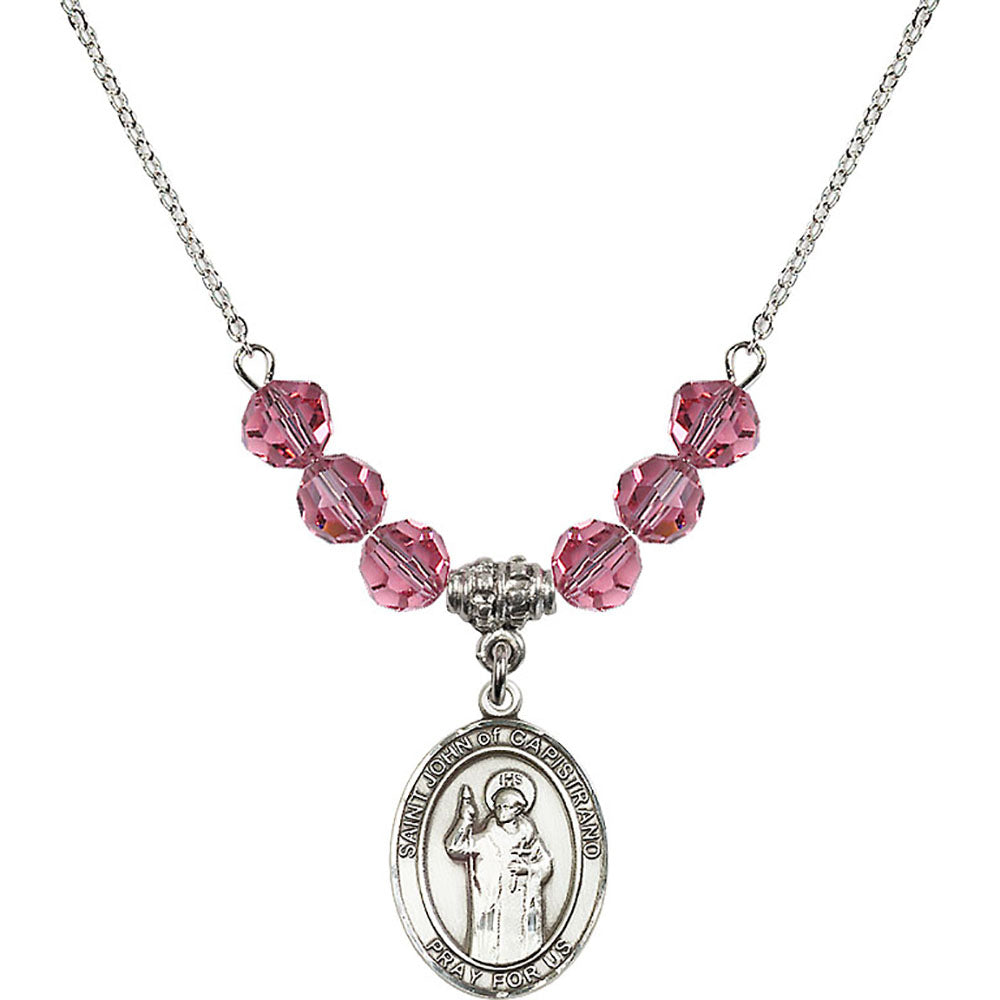 Sterling Silver Saint John of Capistrano Birthstone Necklace with Rose Beads - 8350