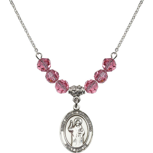 Sterling Silver Saint John of Capistrano Birthstone Necklace with Rose Beads - 8350