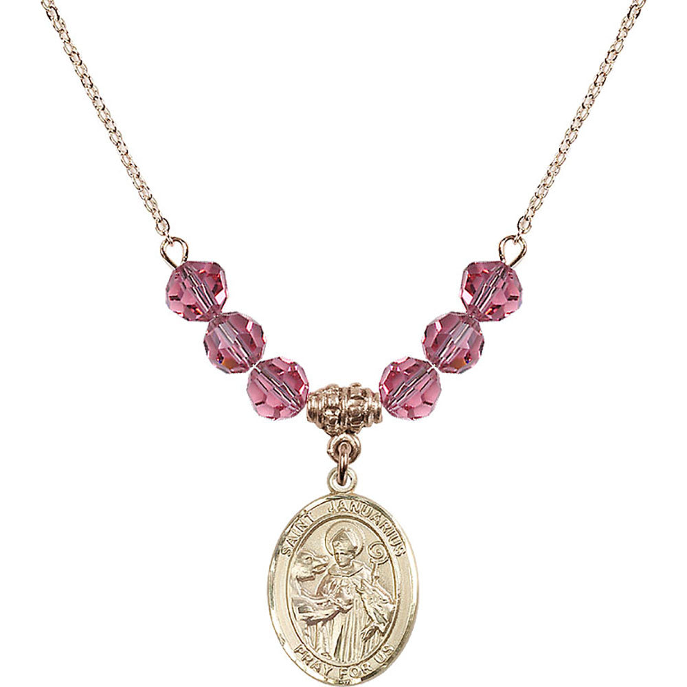 14kt Gold Filled Saint Januarius Birthstone Necklace with Rose Beads - 8351