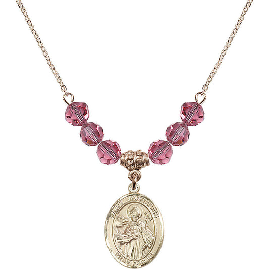 14kt Gold Filled Saint Januarius Birthstone Necklace with Rose Beads - 8351