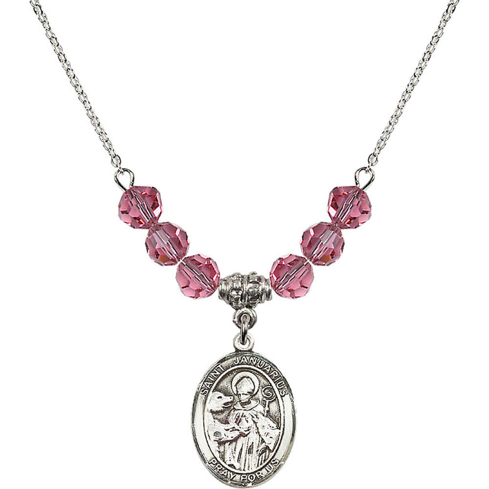 Sterling Silver Saint Januarius Birthstone Necklace with Rose Beads - 8351