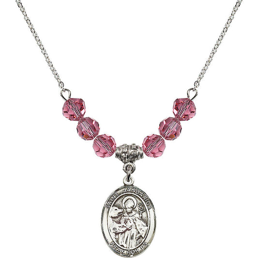 Sterling Silver Saint Januarius Birthstone Necklace with Rose Beads - 8351