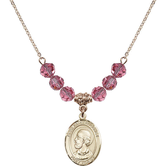 14kt Gold Filled Pope Saint Eugene I Birthstone Necklace with Rose Beads - 8352