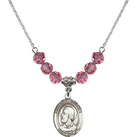 Sterling Silver Pope Saint Eugene I Birthstone Necklace with Rose Beads - 8352