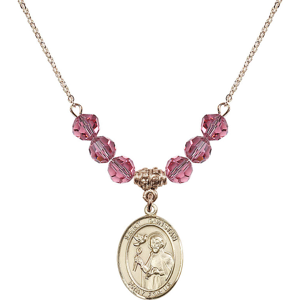 14kt Gold Filled Saint Dunstan Birthstone Necklace with Rose Beads - 8355