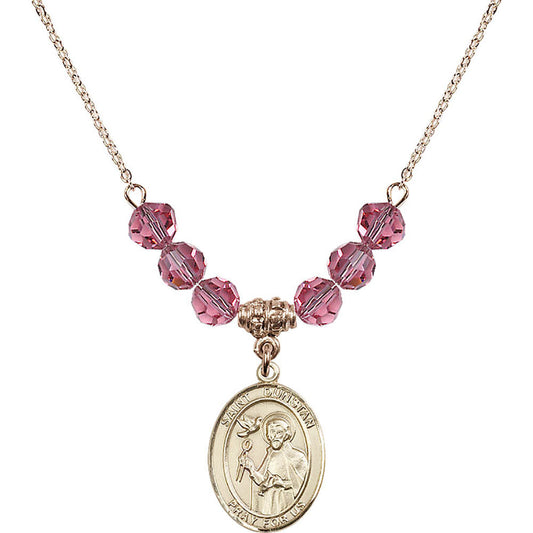 14kt Gold Filled Saint Dunstan Birthstone Necklace with Rose Beads - 8355