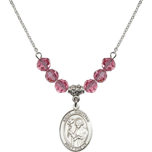 Sterling Silver Saint Dunstan Birthstone Necklace with Rose Beads - 8355