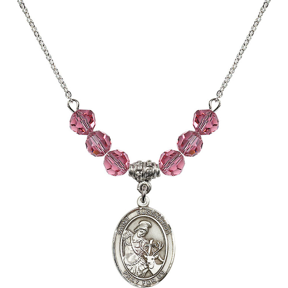 Sterling Silver Saint Eustachius Birthstone Necklace with Rose Beads - 8356