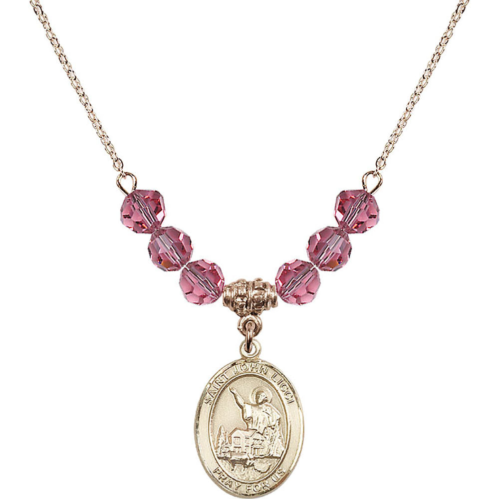 14kt Gold Filled Saint John Licci Birthstone Necklace with Rose Beads - 8358