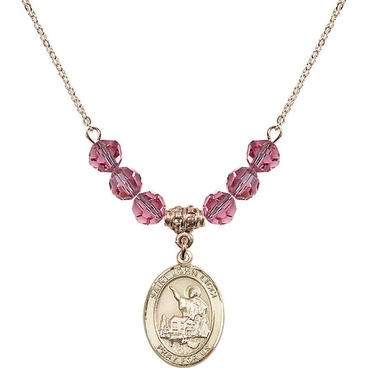 14kt Gold Filled Saint John Licci Birthstone Necklace with Rose Beads - 8358