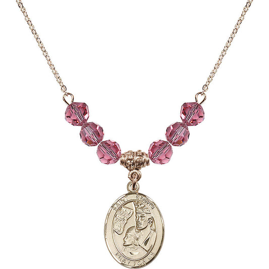 14kt Gold Filled Saint Edwin Birthstone Necklace with Rose Beads - 8361