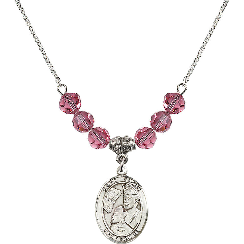 Sterling Silver Saint Edwin Birthstone Necklace with Rose Beads - 8361