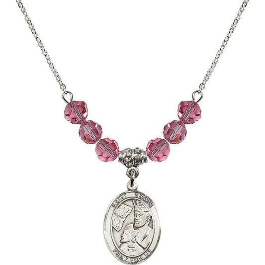 Sterling Silver Saint Edwin Birthstone Necklace with Rose Beads - 8361