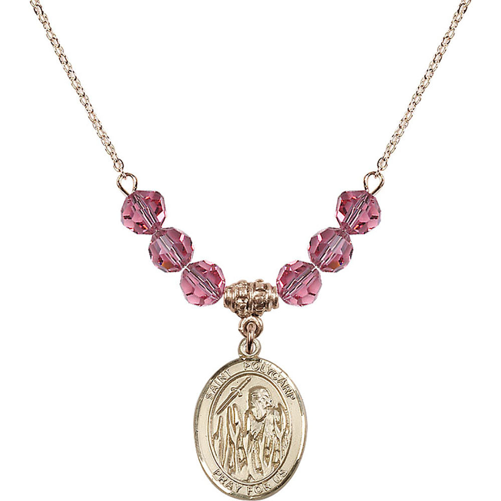 14kt Gold Filled Saint Polycarp of Smyrna Birthstone Necklace with Rose Beads - 8363