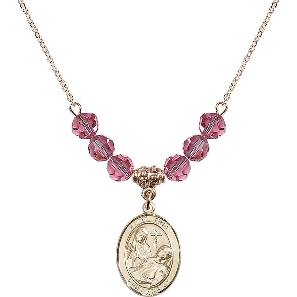 14kt Gold Filled Saint Fina Birthstone Necklace with Rose Beads - 8364