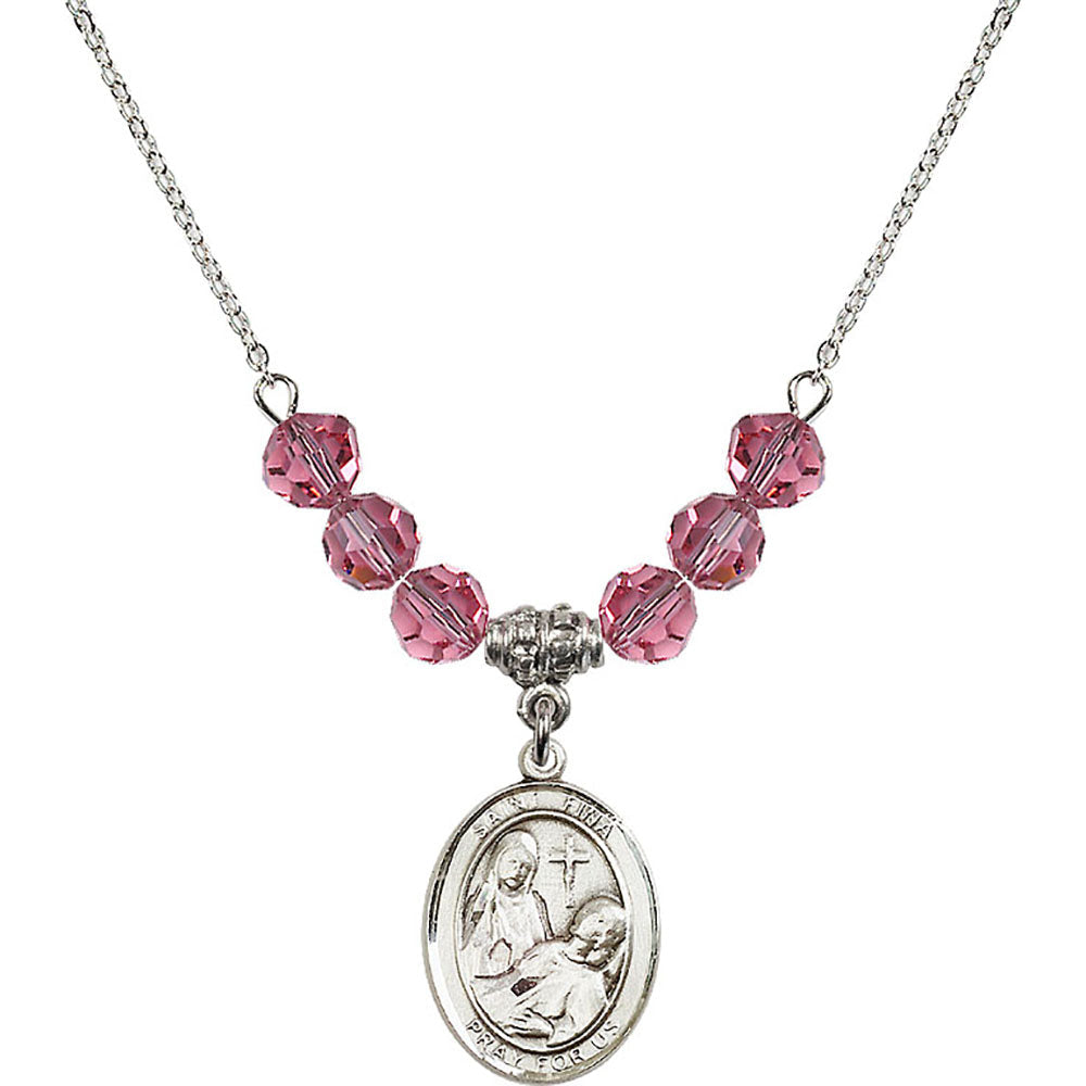Sterling Silver Saint Fina Birthstone Necklace with Rose Beads - 8364