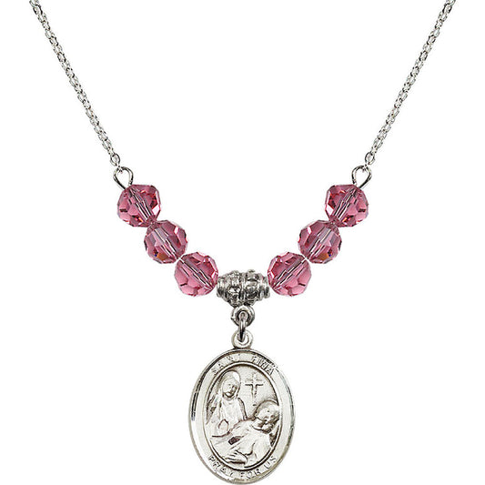 Sterling Silver Saint Fina Birthstone Necklace with Rose Beads - 8364