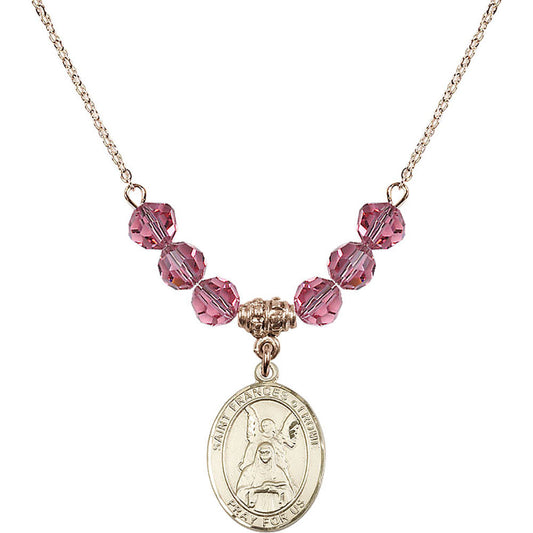 14kt Gold Filled Saint Frances of Rome Birthstone Necklace with Rose Beads - 8365