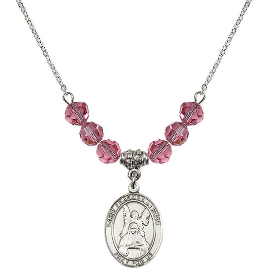 Sterling Silver Saint Frances of Rome Birthstone Necklace with Rose Beads - 8365