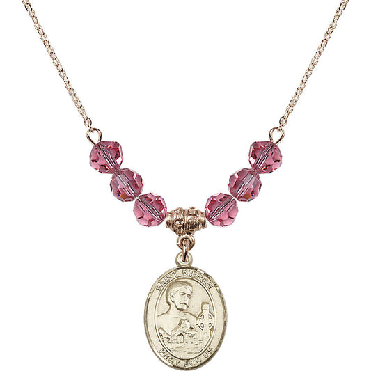 14kt Gold Filled Saint Kieran Birthstone Necklace with Rose Beads - 8367