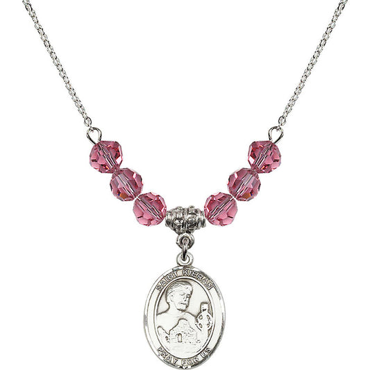 Sterling Silver Saint Kieran Birthstone Necklace with Rose Beads - 8367